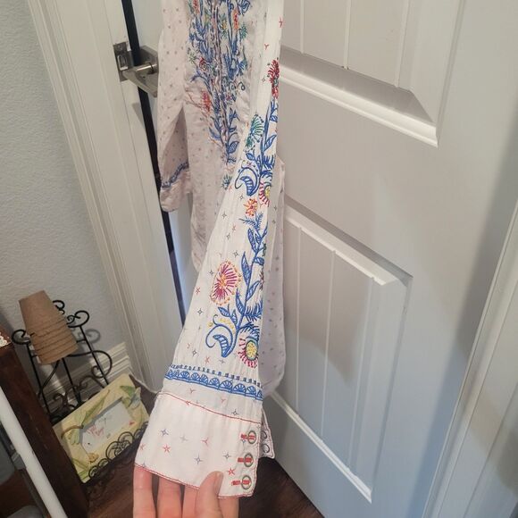 Johnny Was 3J Workshop Boho Floral Embroidered Top S Festival Multicolor Peasant - Picture 4 of 13